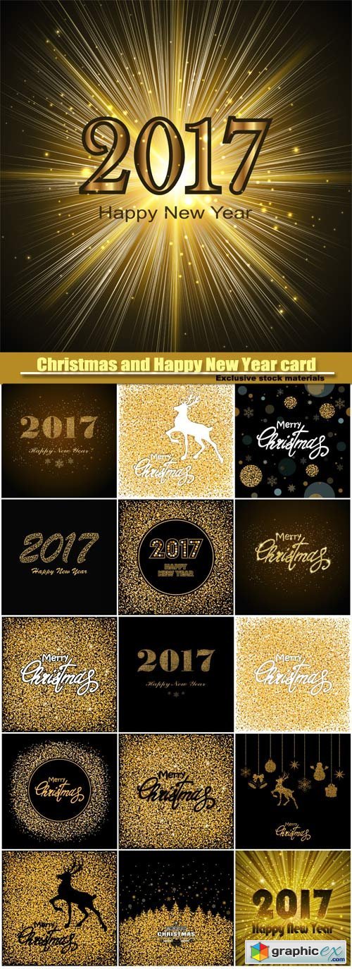 Christmas and Happy New Year golden background