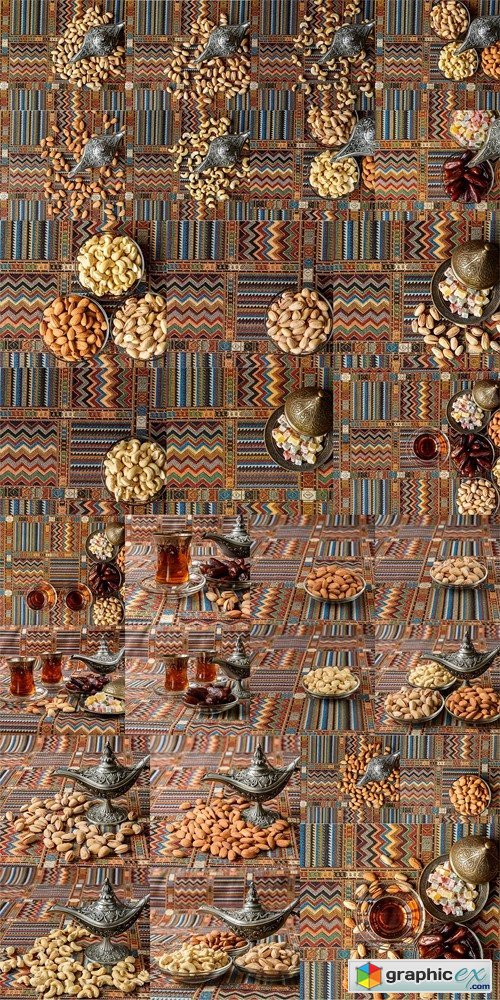 Dates and tea on a traditional Arabian carpet