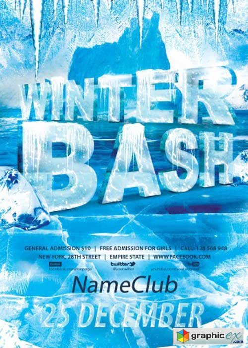 Winter Bash Party PSD Flyer V8 Template with Facebook Cover