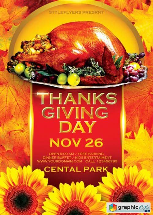 Thanksgiving Day V9 PSD Flyer Template with Facebook Cover