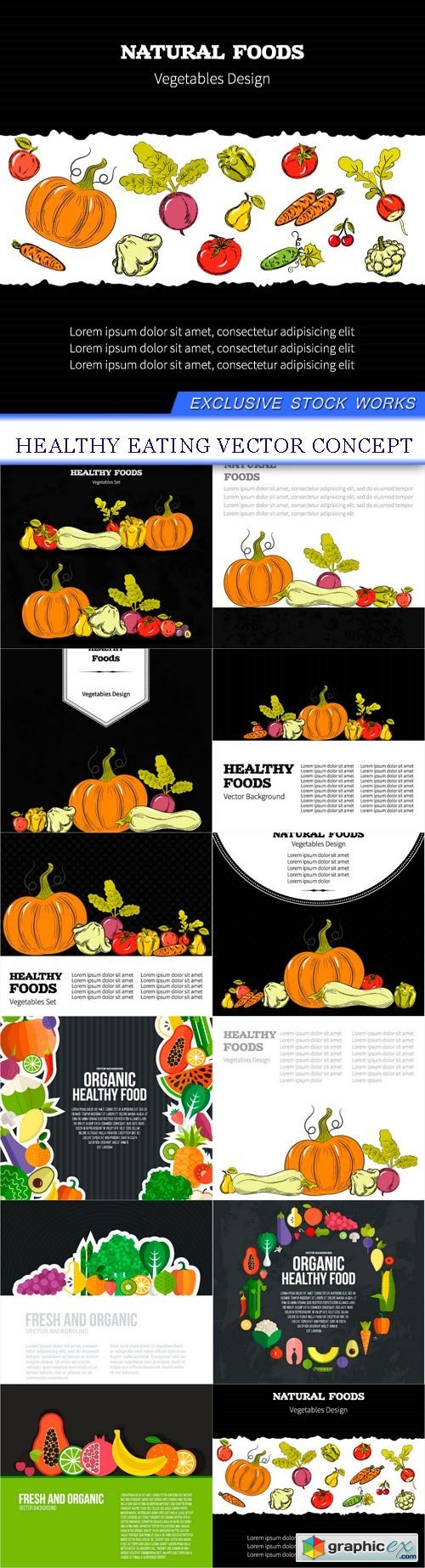 Healthy eating vector concept 12x EPS