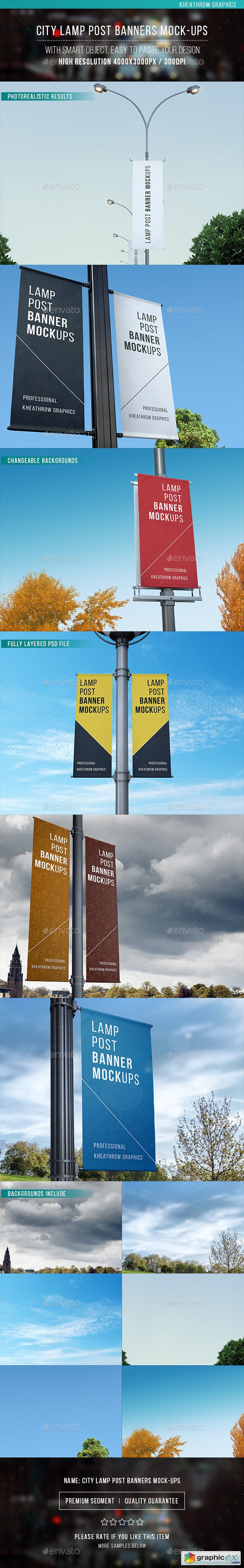 City Lamp Post Banners Mock-ups