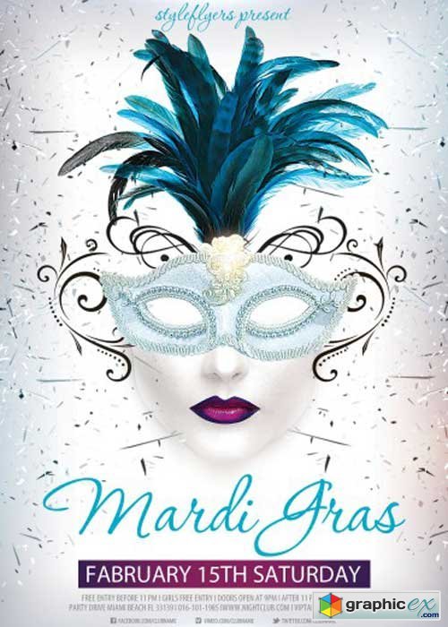Mardi Gras V15 PSD Flyer Template with Facebook Cover