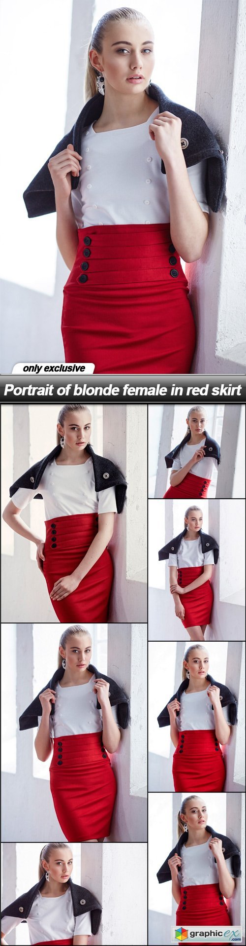 Portrait of blonde female in red skirt - 7 UHQ JPEG