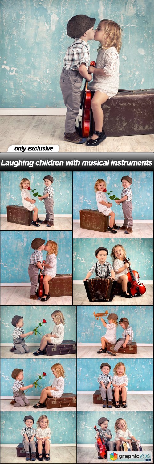 Laughing children with musical instruments - 11 UHQ JPEG