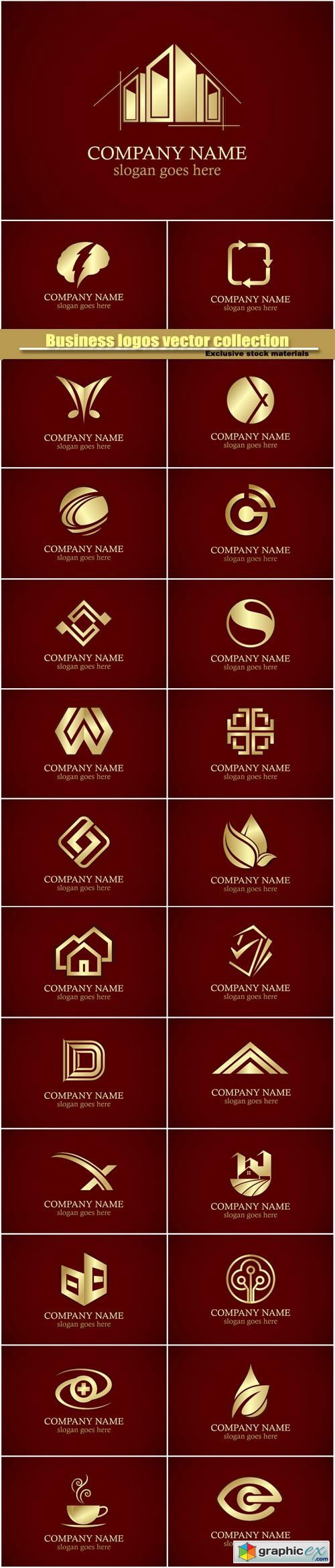 Business logos vector collection, gold design