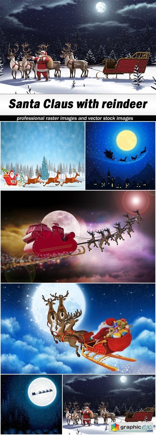 Santa Claus with reindeer - 6 UHQ JPEG