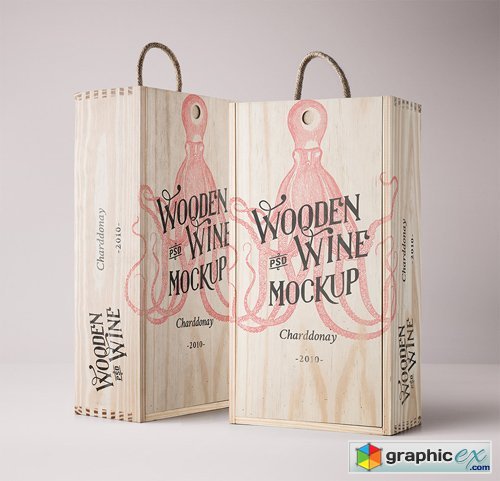 PSD Wine Wood Box Mockup Vol 4