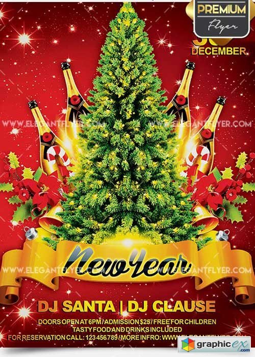 New Year Flyer PSD V3 Template + Facebook Cover