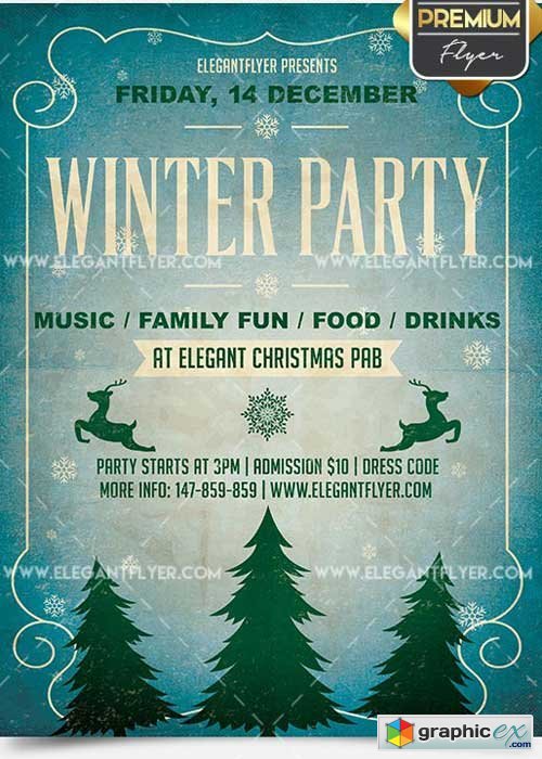 Winter Party Flyer PSD V11 Template + Facebook Cover