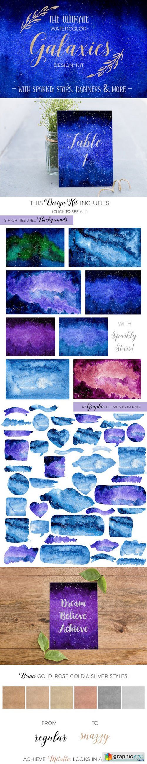 Watercolor Galaxy Sky Design Kit