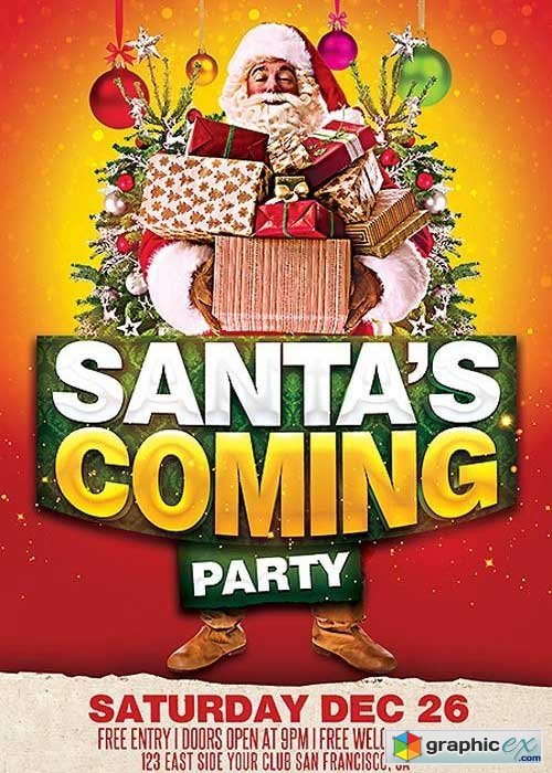 Santas Coming Party PSD V2 Flyer Template