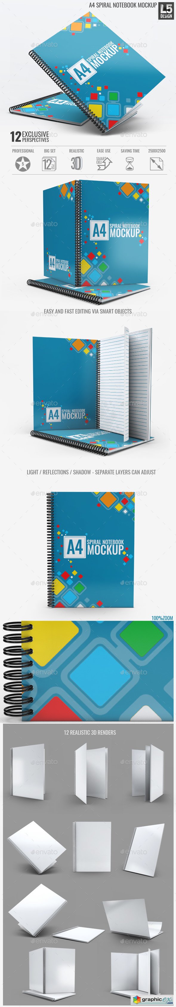 Download A4 Spiral Notebook Mock-Up » Free Download Vector Stock Image Photoshop Icon