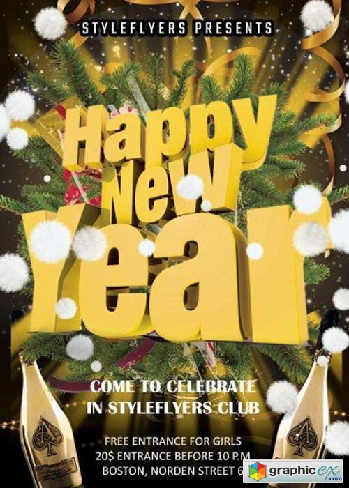 New Year Party PSD V9 Flyer Template with Facebook cover