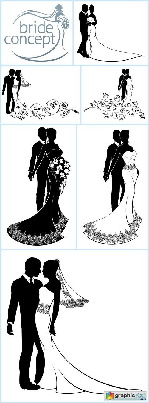 Bride and Groom Couple Wedding Silhouette 7X EPS