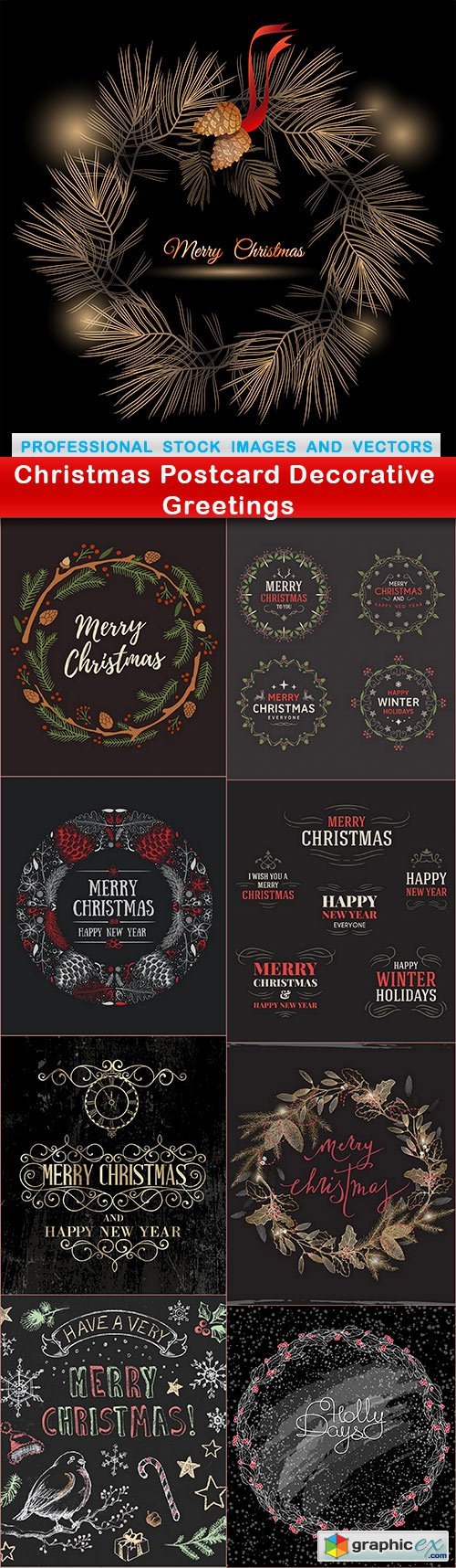 Christmas Postcard Decorative Greetings - 9 EPS