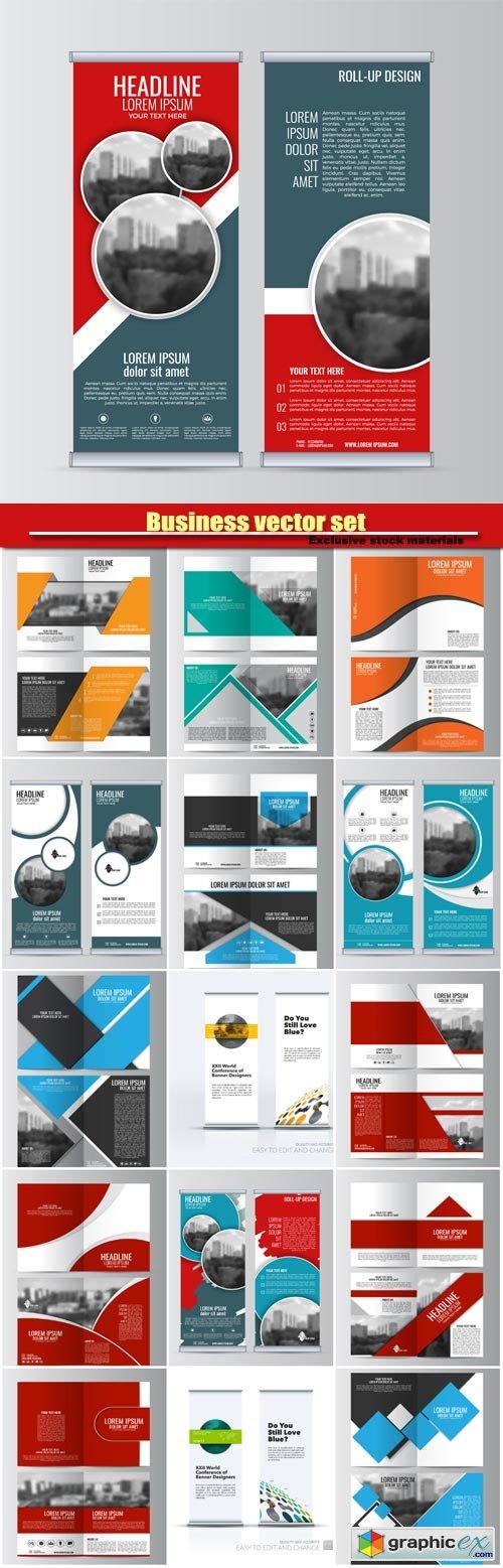 Business vector set, brochure template layout and roll up vector banner