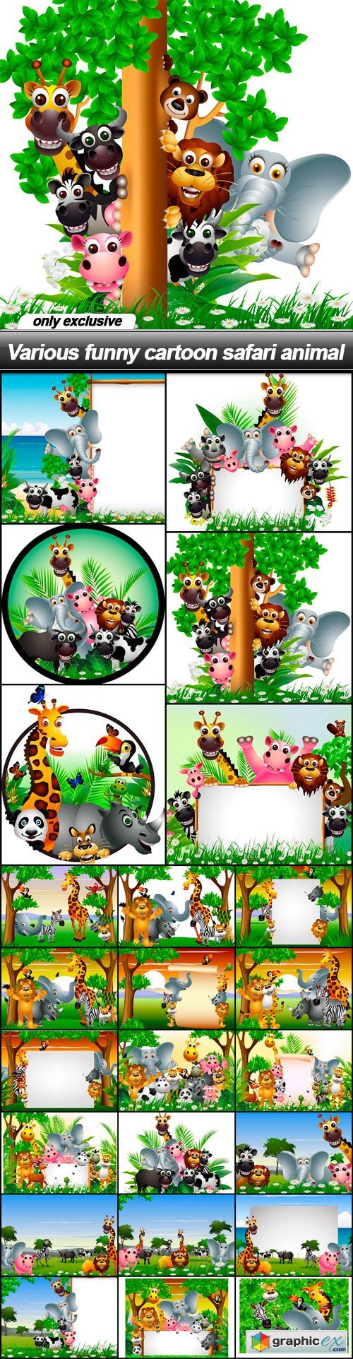 Various funny cartoon safari animal - 24 EPS