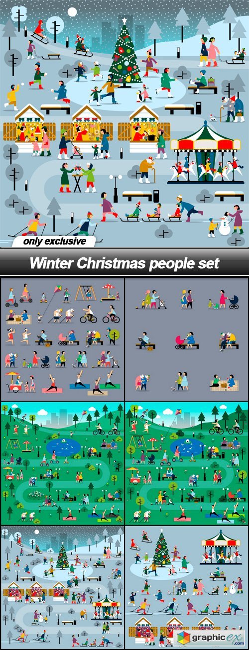 Winter Christmas people set - 7 EPS