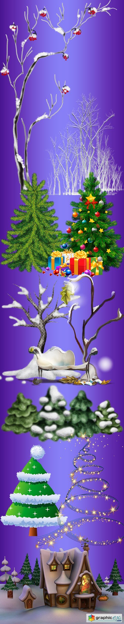 Clipart - Christmas trees and winter trees