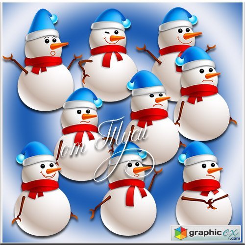 Funny snowmen - PSD Clipart
