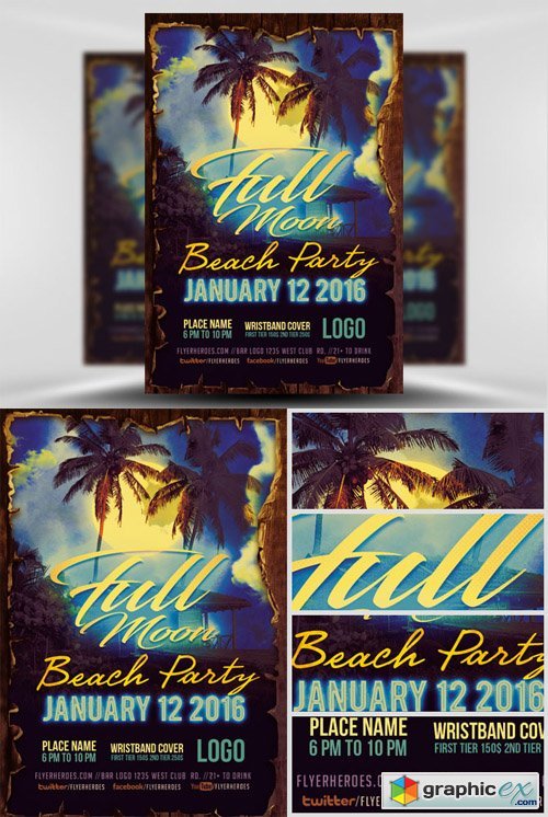 Full Moon Beach Party Flyer Template v2