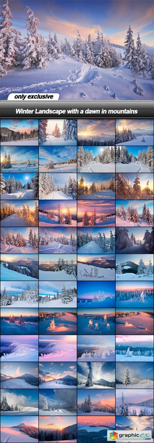 Winter Landscape with a dawn in mountains - 48 UHQ JPEG