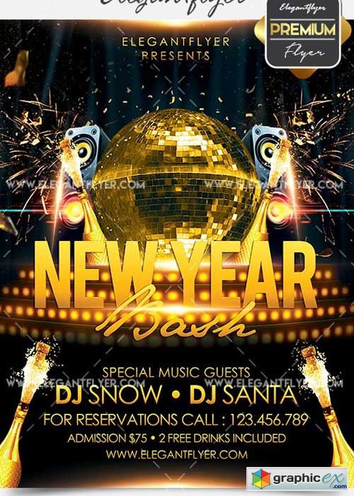 New Year Bash V4 Flyer PSD Template + Facebook Cover
