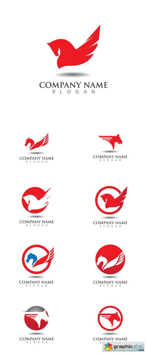 Pegasus Horse Flying Logos