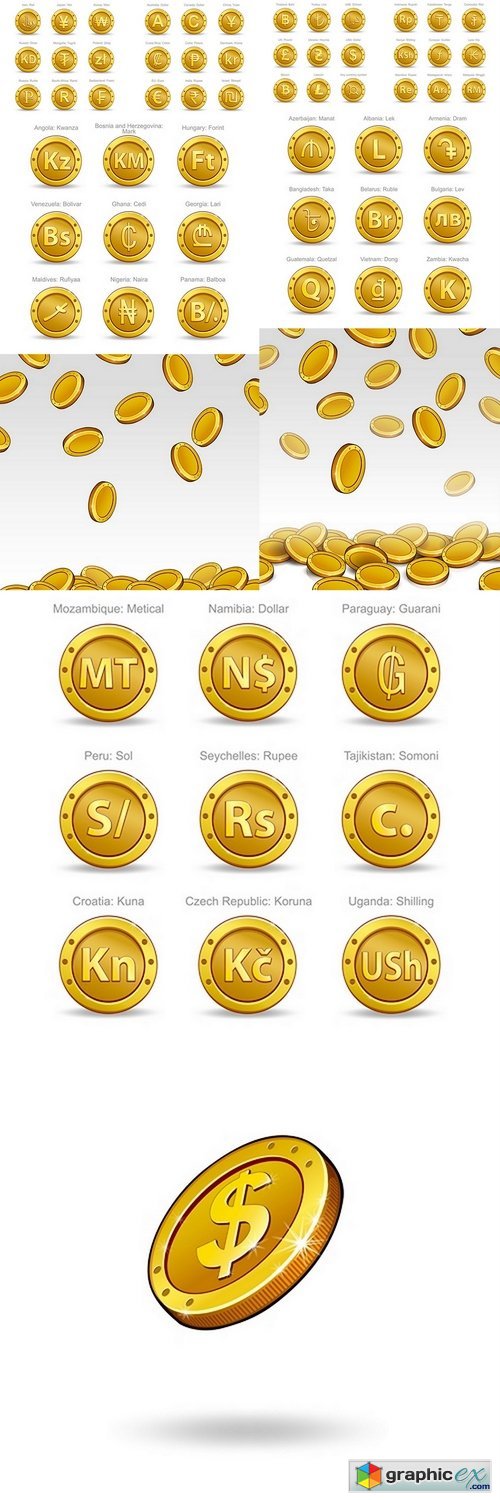 Set coins symbol currency