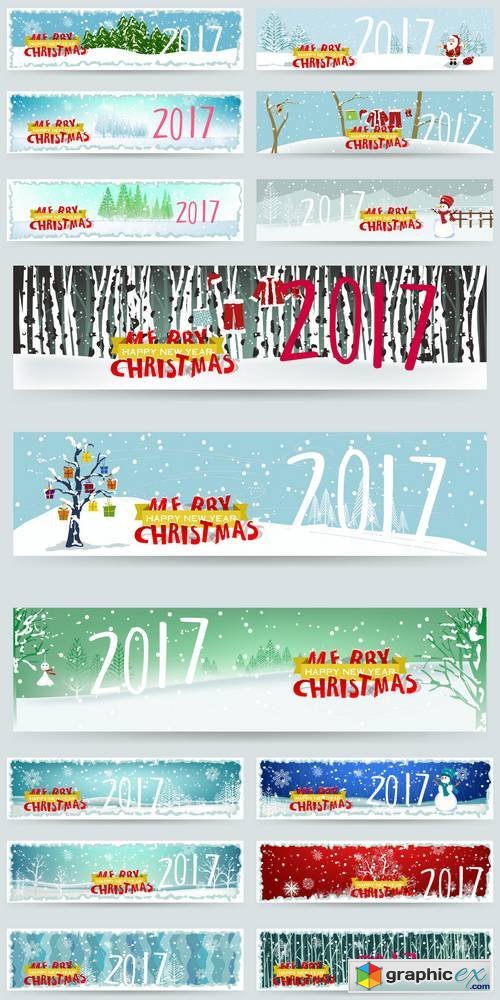Banner Happy New Year 2017 and Merry Christmas