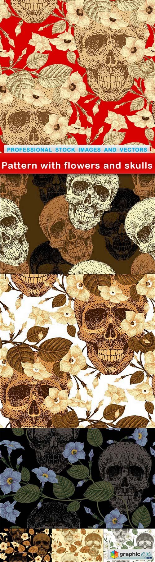 Pattern with flowers and skulls - 7 EPS