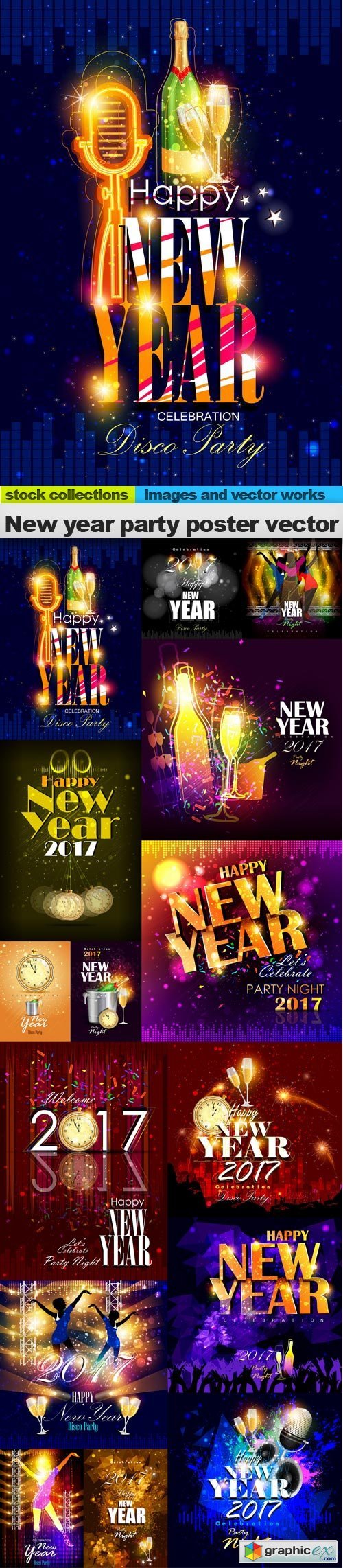 New year party poster vector, 15 x EPS
