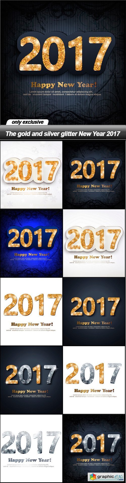 The gold and silver glitter New Year 2017 - 10 EPS