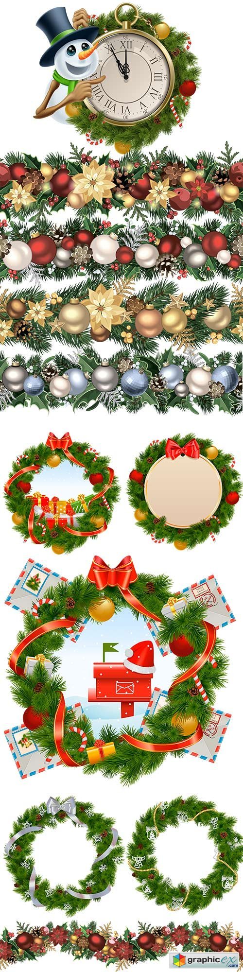 Christmas garlands and wreaths on a transparent background