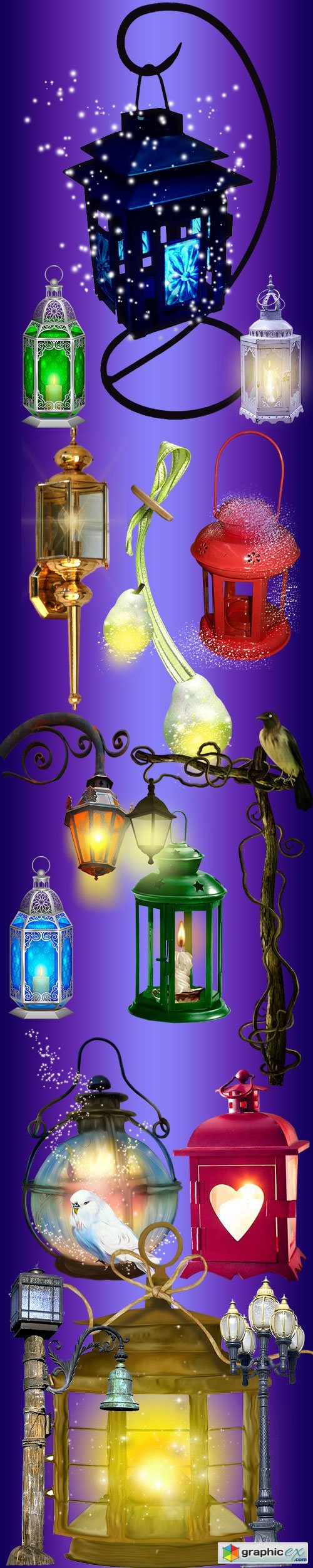 Lights, lamp posts on a transparent background
