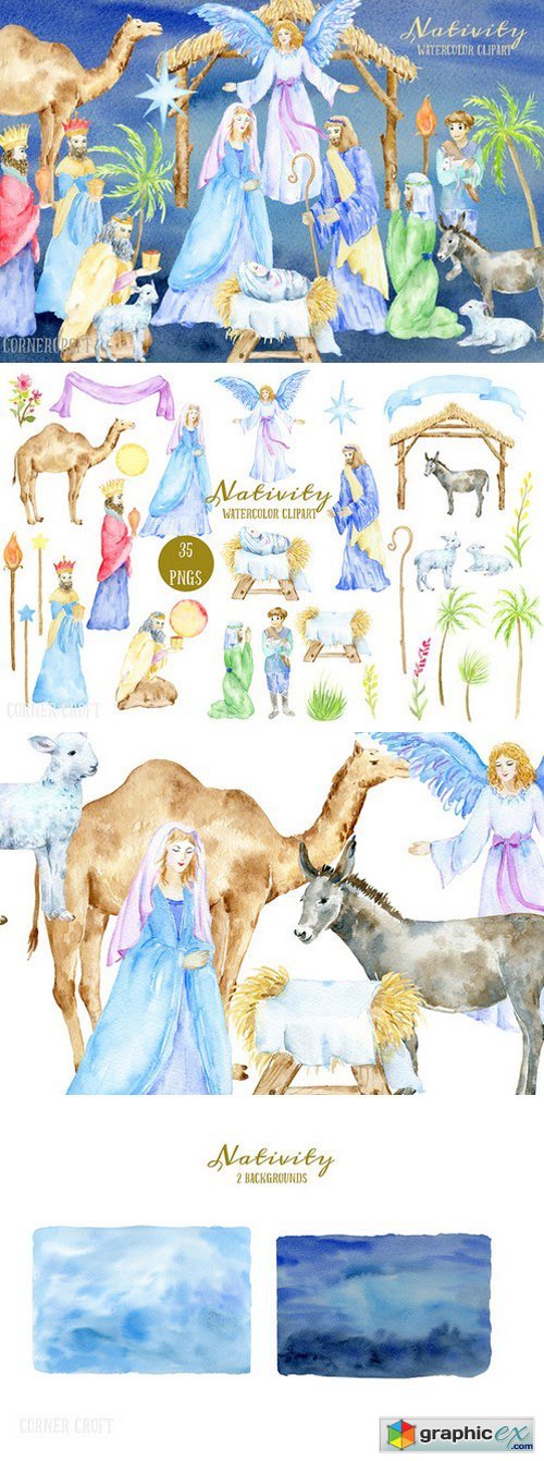 Watercolor Clipart Nativity