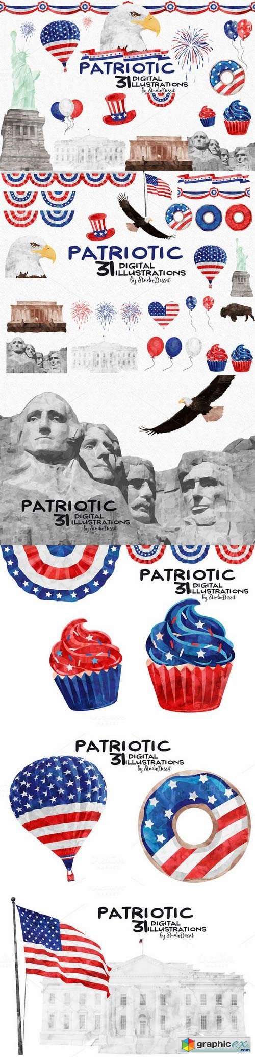 Patriotic - Watercolor Cliparts