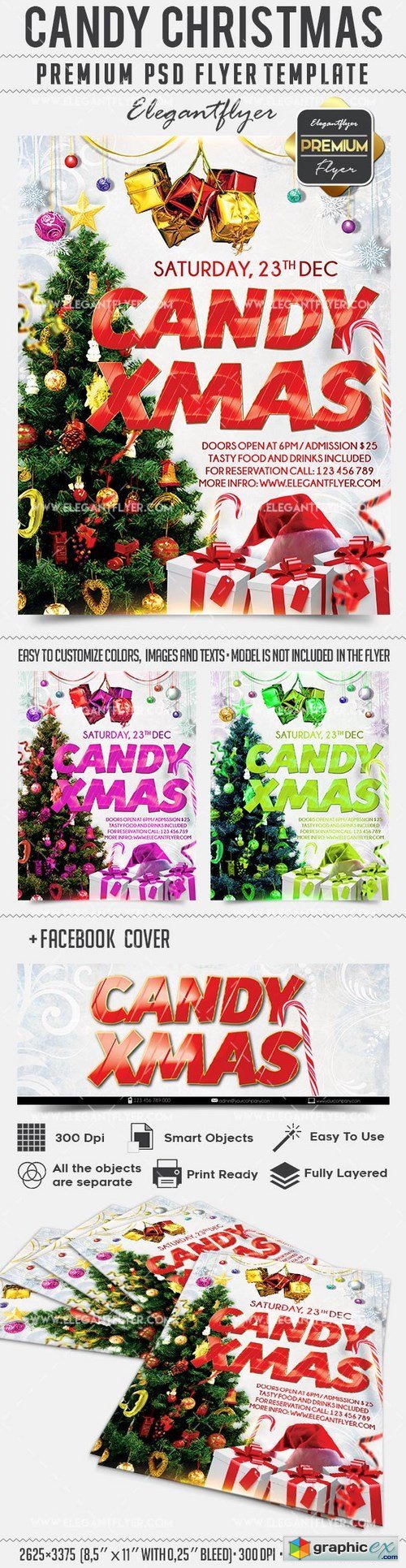 Candy Christmas  Flyer PSD Template + Facebook Cover