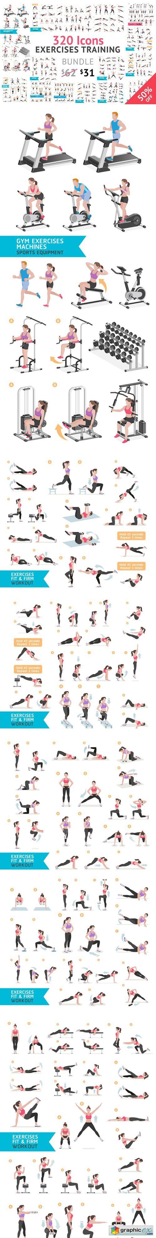 Fitness Aerobic and Exercises Icons