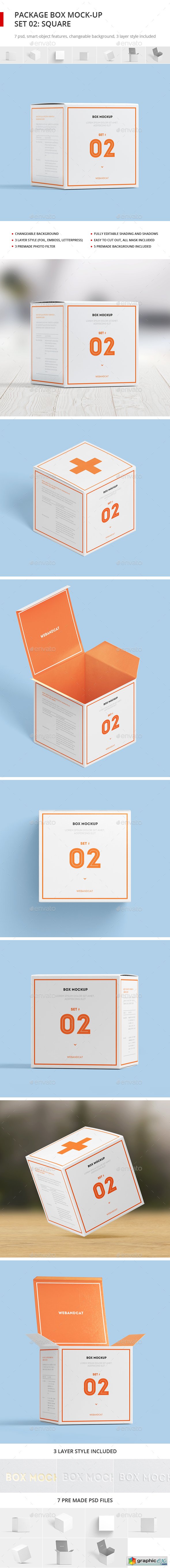Package Box Mock-up, Set 2: Square Box