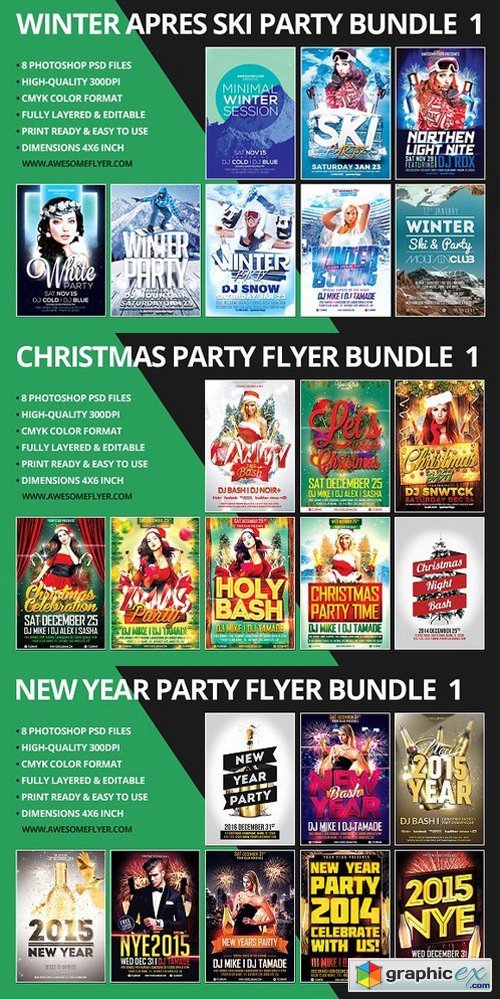 New Year, Winter, Christmas Flyer Template Bundle