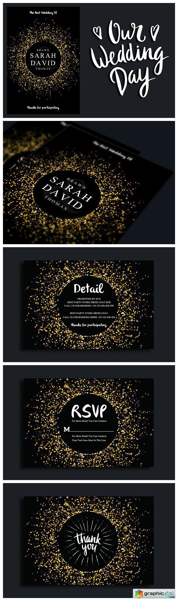 Gold Glitter Wedding invitation Set
