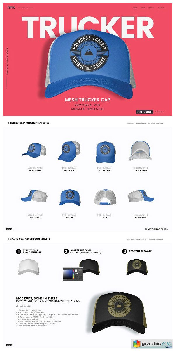 Trucker Cap Photoshop Template » Free Download Vector Stock Image Photoshop Icon