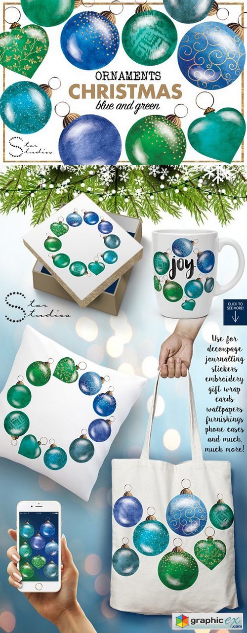 BLUE & GREEN Christmas Ornaments