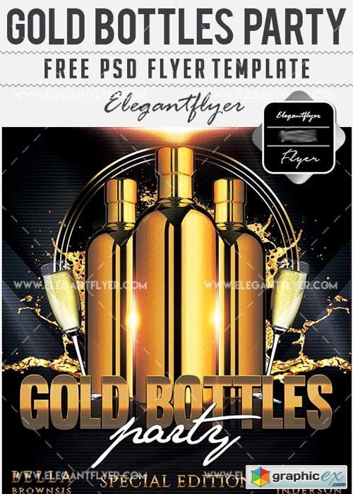Gold Bottle Party Flyer PSD V17 Template + Facebook Cover