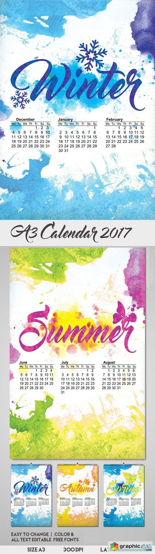 A3 Calendar 2017 PSD Templates
