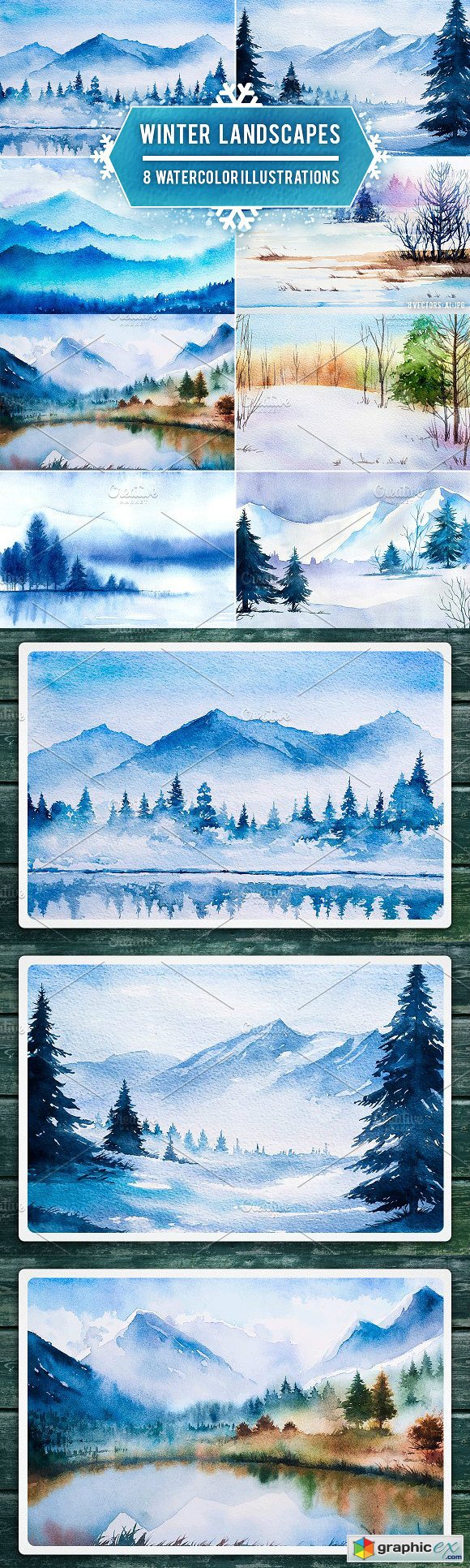 Winter Landscapes set2 Watercolor