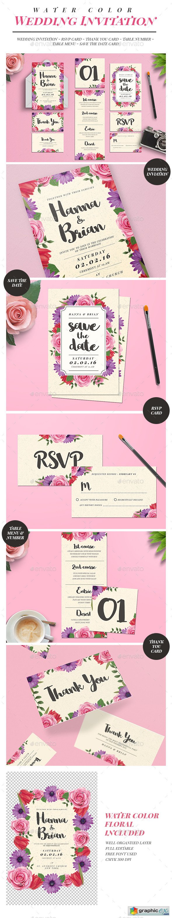Watercolor Floral Wedding Invitation Suite