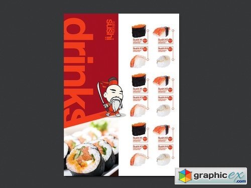 A4 Sushi Menu Template